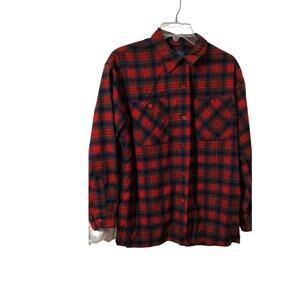 M764)Vtg Pendleton Red Green Tartan Plaid Button Up Long Sleeve Wool Flannel S